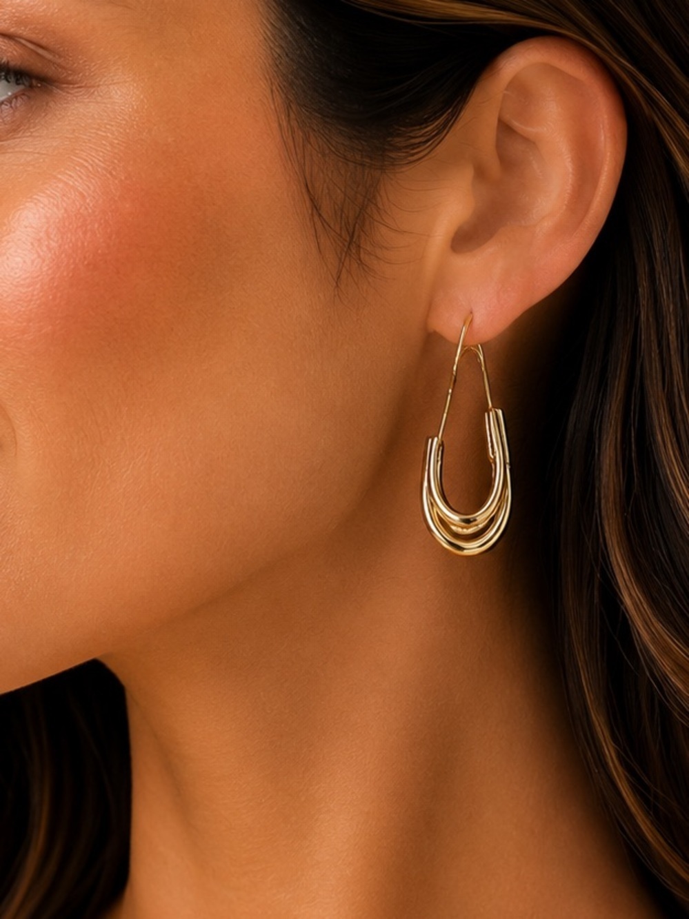 Limited Gold Tone Oval Double Loop Hoop Pierced Earrings
